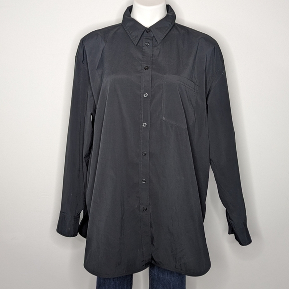 Athleta Black Long Sleeve Collared Button Up Shirt L - Picture 1 of 9